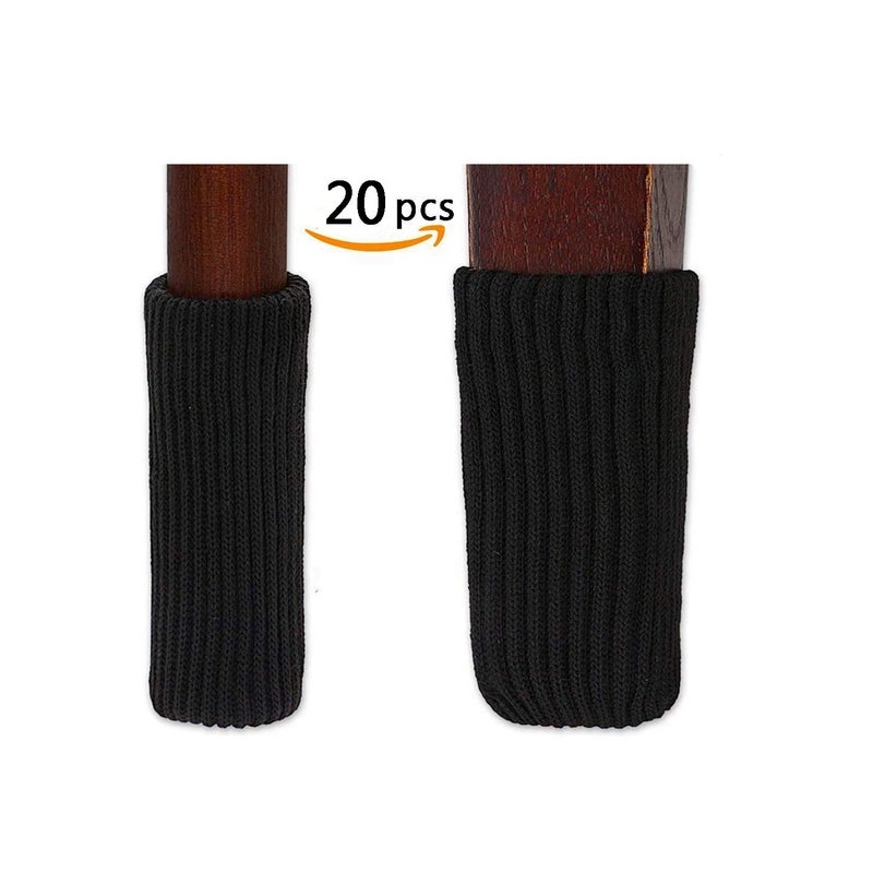 TEKEFT 20PCS Chair Leg Socks, Furniture Leg Feet Wood Floor Protectors Set, Cross Knitted, Black - Image 2
